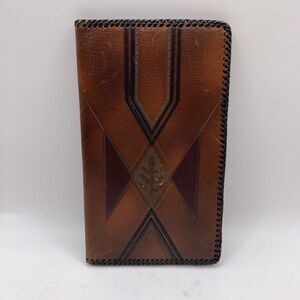 Vintage Genuine Calf Leather Wallet Check Passer Passport Meeker Made EUC